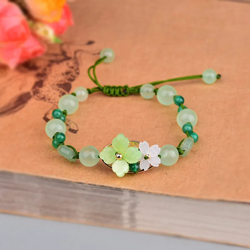 Bracelet Beaded Men - Verde Jade Flor Pulseira para Homens,