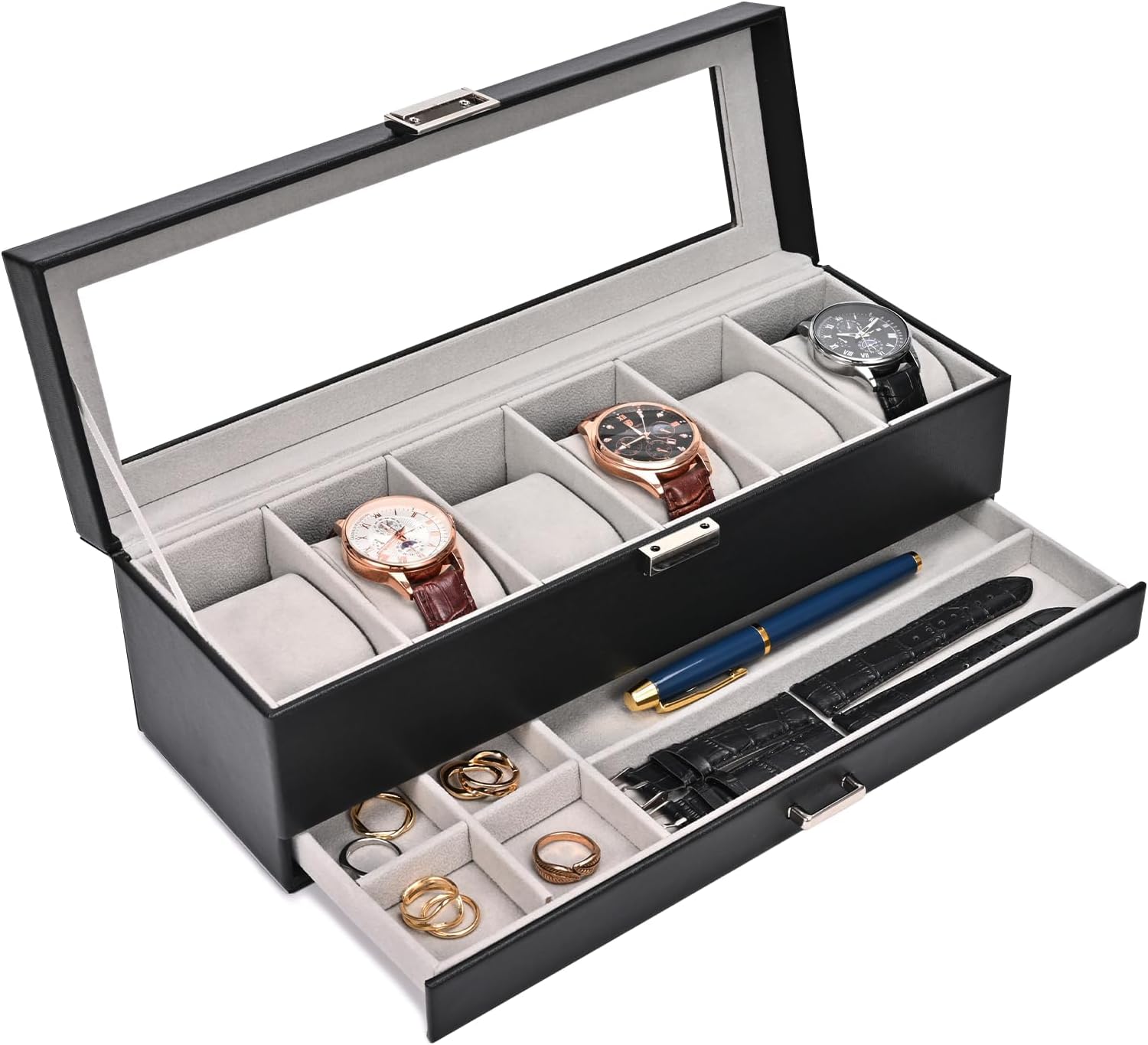 Men Accessories Drawer - Caixa para Relógios com 6 Compartimentos