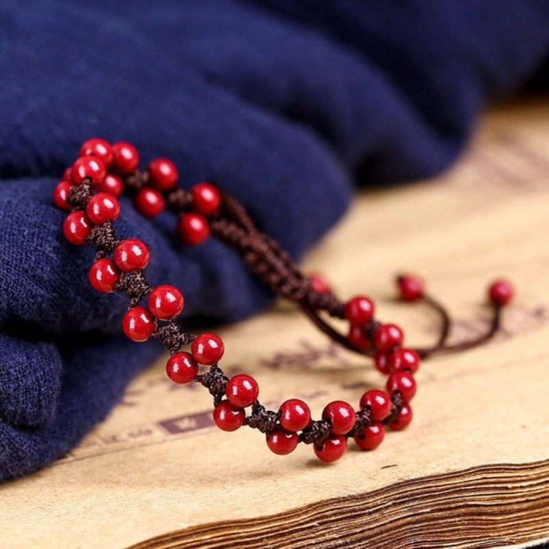 Bracelet Beaded Men - Personalizado natural vermelho cinábrio 6mm contas
