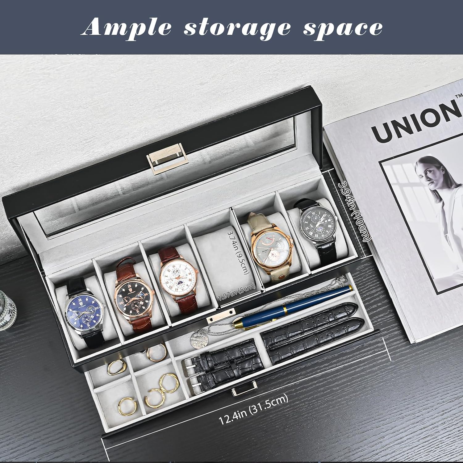 Caixa para Relógios com 6 Comp - Men Accessories Drawer avaliação e preço
