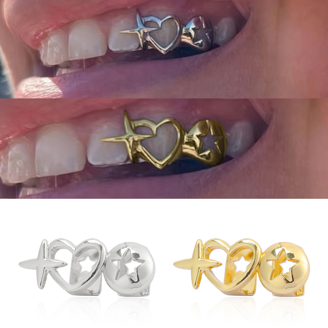 Punk hip hop oco coração dente - Men'S Accessories Designer avaliação e preço